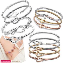 Bangles Popular 925 Silver New Eternal Love Heart Stud Sign Snake Bone Bracelet For Original Women's Charm Light Luxury DIY Jewelry