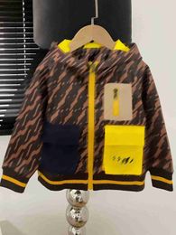 boys brand jackets 2023FW autumn hooded jacekts embroidery letter embroidery coats designer children hooded coats Colour contrast pocket design jacket fashion zip