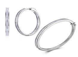 Solid 925 Sterling Silver Bangle Hoop Earrings Set Rec Cubiz Zirconia Engagement Wedding Bridal Anniversary Jewellery sets65290581114439