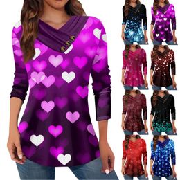 Women's T Shirts Top Casual Button Collar Long Sleeve Shirt Valentine's Day Print Fashion Matching T-shirt Weekend Daily