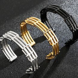 12MM Gold Plated Stainless Steel Open Bangle Cuff Bracelet For Men Boys On Hand Jewellery Accessories Name Engraveable 240110