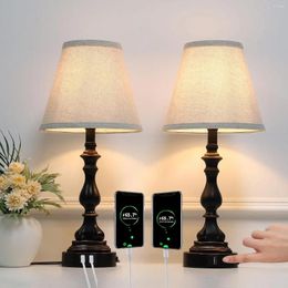 Table Lamps Lamp For Living Room Modern Bedside Small Bedroom Set Of 2 Touch Control 2A TypC USB Charging Ports 3-Ways