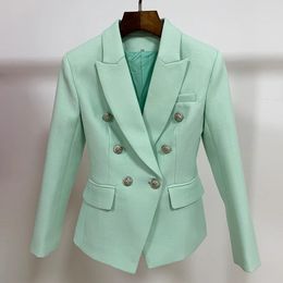 HIGH STREET 2024 Classic Baroque Designer Jacket Women's Metal Lion Buttons Double Breasted Textured Blazer Mint Green 240110