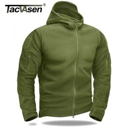 TACVASEN Warm Fleece Tactical Jacket Mens Army Jackets Windbreaker Outdoor Work Hiking Hooded Coat Zipper Pocket Outwear 240111