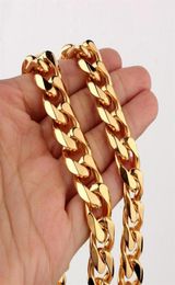 Customed Size 5 8 10 12 15 17 19mm Men039s Necklace Stainless Steel Cuban Link Chain Gold Color Male Jewelry Gifts for Men1266V3665480