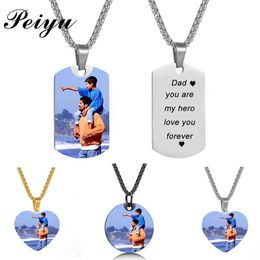 Necklaces Fathers Day Custom Photo Text Necklace Personalized Nameplate Necklace Stainless Steel 3mm Thick Chain Men Customized Jewelry