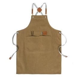 50% Cotton Quality Apron Men Women Work Wear Barber Hairdresser Cafes Waiter Bibs Restaurant el Cook Mandiles Customised 240111