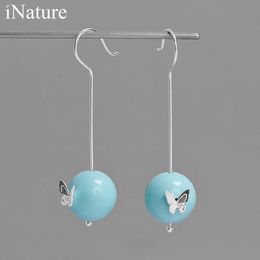 Earrings iNature Four Seasons 925 Sterling Silver Blue Turquoise Butterfly Drop Earrings For Women Fashion Jewellery Accessories Gifts