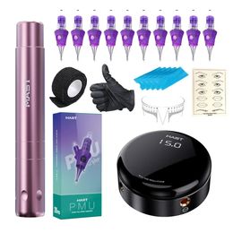 Mast Tattoo P10 RCA Rotary Machine Pen Permanent Makeup Kit With LED Display Power Supply Pro Cartridge Needles Supplies Set 240111