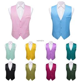 Men's Vests Luxury Vest for Men Silk Black Blue Red Green Pink Gold Yellow Purple Solid Slim Fit Waistcoat Sleeveless Jacket Barry WangL240104