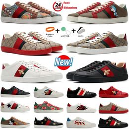 Sapatos Designer Bee 2024 Alta Qualidade Cartoon Ace Couro Snake Bordado Branco, Verde Listras Vermelhas Clássico Masculino e Feminino Casual Outdoor Sneakers