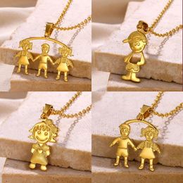 Pendant Necklaces Heart Child Kids For Women Family Boys Girls Friendship Gold Colour Necklace Stainless Steel Jewellery Gifts