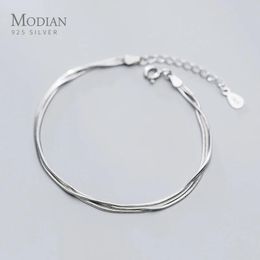 Bangles Modian Simple Three Layer Snake Bone Chain for Women 925 Sterling Silver Fashion Link Chain Bracelet Fine Jewellery 2020 Design