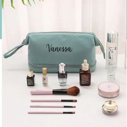 Brushes Personalised Simple High Texture Storage Bag Custom Embroidery High Capacity Eyebrow Brush Double Wash Bag Portable Makeup Bag