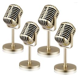 Microphones 4Pcs Retro Microphone Props Model Vintage Antique Toy Stage Table Decor Gold