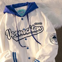 Deeptown Varsity Bomber White Jacket Women Oversize Vintage Y2k Korean Fashion Anorak Streetwear Baseball Jackets Female Coats 240111