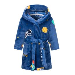 Cozy Cartoon-Printed Flannel Bathrobe for Stylish Kids 2-11 Years 240111