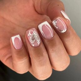 False Nails Ins Simple French Love Heart Design Press On Sweet Style Fake Nail Patch Full Cover Wearable Tips