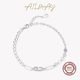 Bangles Ailmay Real 925 Sterling Silver Fashion Zirconia Chain Geometric Letter Link Lock Bracelet For Women Wedding Female Fine Jewelry