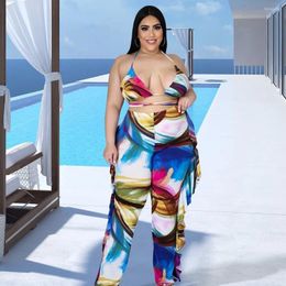 Women's Two Piece Pants Plus Size Set Women Wholesale Bikinis Sets Sexy Beach Elastic Waist Print Polyester Matching Drop RV706