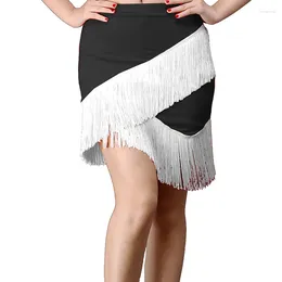 Stage Wear 2024 Adult Women Latin Dance Skirt Double Fringed Dress For Girls Cha Rumba Samba Sexy Black White Tassel Clothing