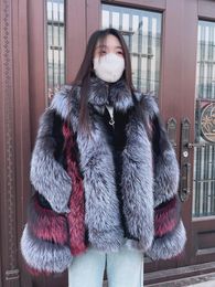 Real Fox Fur Jacket Women Luxury Genuine Silver Fox Short Coat Full Sleeves Winter Natural Plush Red Fox Fur Coat Female 240111