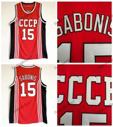 Mens Vintage Arvydas Sabonis 15 CCCP TEAM RUSSIA Basketball Jerseys Red Stitched Shirts SXXL4511125