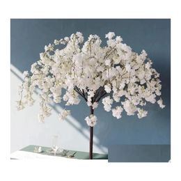 Decorative Flowers Wreaths 4Pcs Cherry Tree Simation Plant Fake Simated Flower Living Room El Wedding Decoration Home Party Furnis Dhm5B
