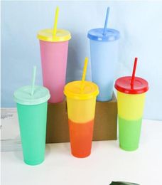 710ml Temperature Colour Changing Cup Plastic Tumbler Cold Drink Bottle with Straw and Lid Magic Cup Summer Drinkware3933242