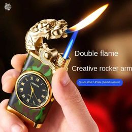 Rocker Arm Double Fire Torch Lighter with Fashion Dial Trendy Unique Animal Head