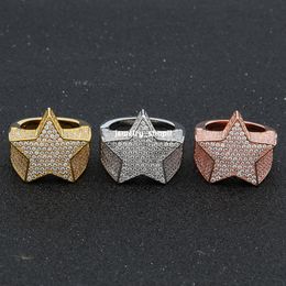 Five-pointed star Men's star ring Hip Hop trendy ring moissanite diamond 18k gold sterling silver cuban women ring