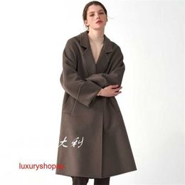 Maxmaras Womens Wrap Coat Camel Hair Coats 23 Autumnwinter Double Sided Cashmere Mid Length Versatile Simple Oblique Pocket Solid Colour Woollen Rj9p 201R