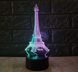 Design 3D lamp LED Night Light Eiffel Tower 3D Illusion Night Lamp Table Desk Lamp Home Lighting Colour Changing S Whole Dropsh5098650