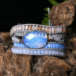 Bracelets Top Handmade Multi Wrap Bracelet Vintage Opal Natural Stone Weaving Cuff Bangles Bracelets Bohemian Jewelry