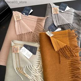 Scarves Autumn and Winter % Wool Scarf Men and Women's Double-sided Solid Colour Tassel Threading Couple Thickened Shawl Wrap Q240111
