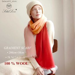 Scarves % Lamb Wool Scarf Solid Colour Plain Women Man Winter Warm Soft Neck Scarves Real Wool Shawl Brand 2023 Female Cashmere Scarf Q240111