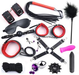 14 PCS Metal Anal Plug Bdsm Bondage Sex Toys for Woman Adult Games Leather Sex Handcuffs Whip Mouth Gag Vibrator For Coup Y2004212773288