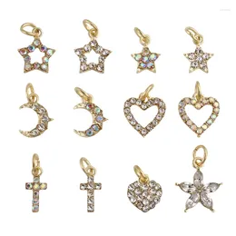 Nail Art Decorations 10PCS Pendant Crystal Jewels Charms AB/Clear Rhinestones Moon Star Heart Flower Cross Nails Dangle Alloy Decoration