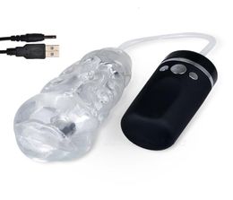USB Rechargeable Strong Suck Machine Oral Sex Male Masturbator Cup Electric Blowjob Vibrating Pocket Pussy Sex Toy For Men Y191016011202
