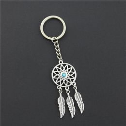 2018 Fashion Dream Catcher Tone Key Chain Silver Ring Feather Tassels Keyring Keychain For Gift206H