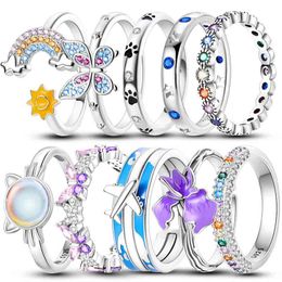 Rings For Women 925 Sterling Silver Fashion Colorful Butterfly Open Ring Shining Cubic Zircon Elegant Wedding Engagement Jewelry