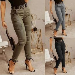 Women's Pants A Solid Colour Girls Straight Women High Street Vintage Pocket American Casual Cuff Hip Hop Pencil Female