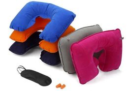 Whole factory 3in1 Travel Office Set Inflatable U Shaped Neck Pillow Air Cushion Sleeping Eye Mask Eyeshade Earplugs5000387