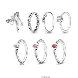 Dream Fly Pan-style 925 Silver Red Love Heart 8 Connect Ring for Women Cubic Zirconia Wedding Engagement Fine Jewellery