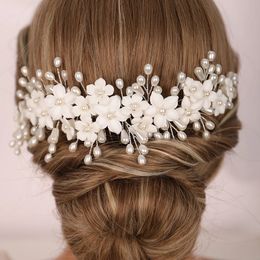 Trendy Birde Hair Accessories Wedding Head Jewellery White Ceramic Flower Gril Headdresses For Women Bridal Hair Comb Headpieces 240110