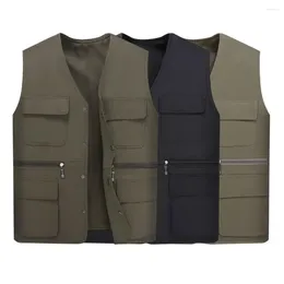 Men's Vests Men Vest Coat Solid Color Plus Size Dressing Relaxed Fit Single Breasted Overall Jacket Cargo For Outdoor