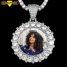 Necklaces Big CZ Stone Round Memory Medallions Custom Picture Pendant Photo Necklace for Men Hip Hop Jewelry Free Engrave Christmas Gifts