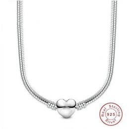 Necklaces Heart 925 Sterling Silver Snake Chain Necklace Secure Ball Clasp Beads Charms Chocker Necklace For Women Men Wedding DIY Jewellery