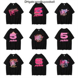 Men Women Best Quality Foaming Printing Spider Web Pattern T-shirt Fashion Top Tees Pink Young Thug Sp5der 555555 T Shirt OPAL