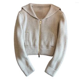 Women's Jackets Cardigan Coat Sailor Collar Short Slim-fit Version Solid Color Stripe Design Warm And Comfortable Autumn/Winter 2024